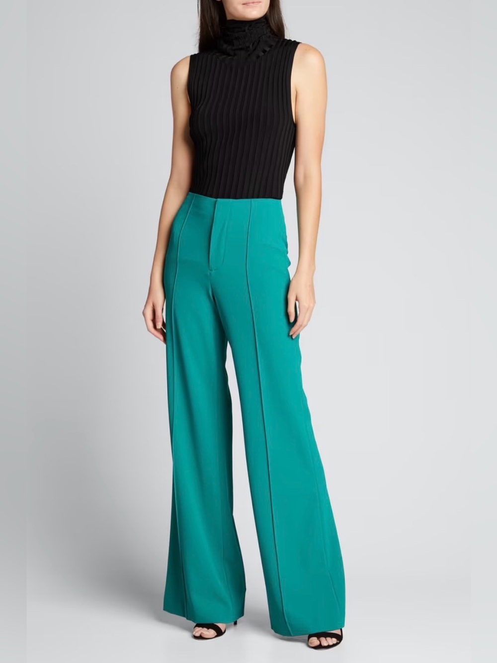 🔥 Alice + Olivia Dylan Emerald Teal High Waist Wide Leg Pants Size 14 GUC